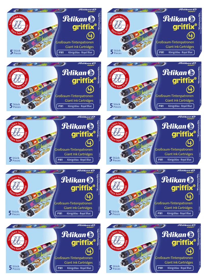 50 x Pelikan griffix Tintenpatrone für Füllhalter königsblau, Motive sortiert