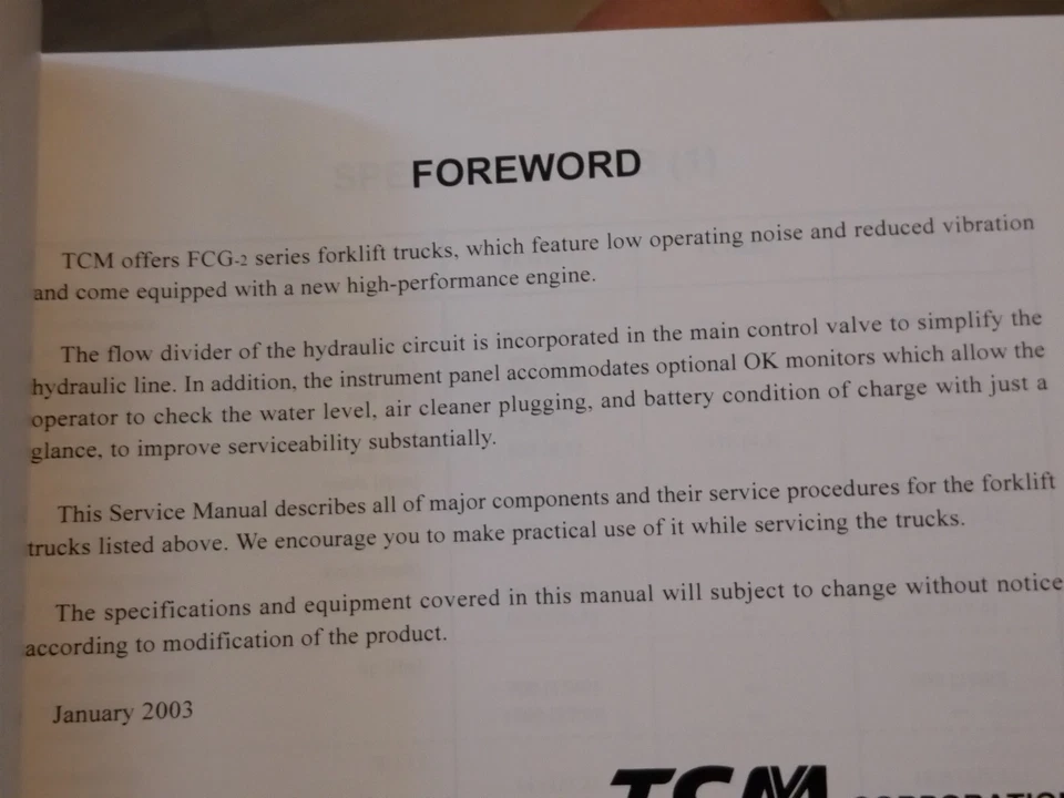 TCM Service Manual Forklift Truck Gas Powered SEF-40AAE FCG - Image 2 of 4