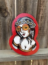 American Traditional Hippie Gypsy Lady Tattoo Flash Sign Art Tattoo Shop