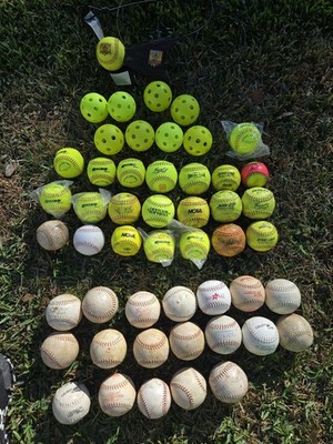 Lot of 50 Training Softballs Dudley, Rhino, Rawlings, Super Blue Dot