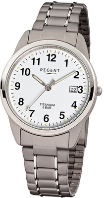 REGENT -Herrenuhr mit Titanarmband, weißem Ziffernbaltt - F-432