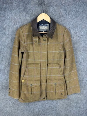 Joules Jacket Womens Size UK 8 Brown Herringbone Check Tweed Field Coat Country