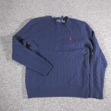 Polo Ralph Lauren Sweater Mens Medium Navy Blue Cable Knit Crewneck Logo Wool