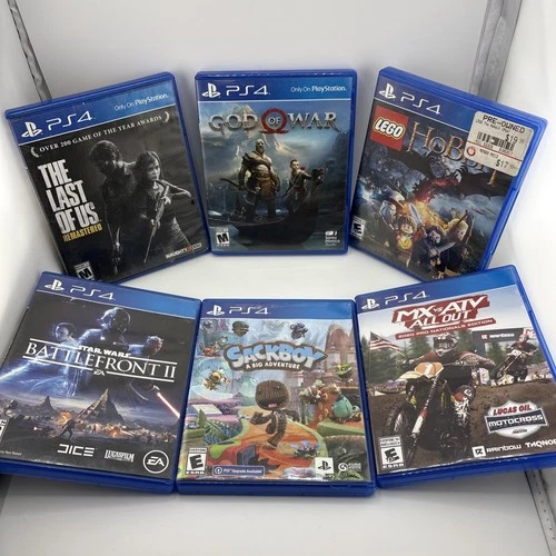 Lot of 6 PlayStation 4 Games- Last Of, God Of War, Hobbit, Star Wars Sackboy, MX