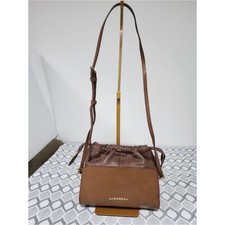 Authentic Burberry Leather Drawstring Crossbody Bag Brown