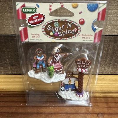 LEMAX Sugar 'N Spice Gingerbread Bus Stop Set of 2 Christmas Village