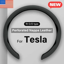 For Tesla Steering Wheel Cover Nappa Leather Non-Slip Clip on Breathable 15 inch