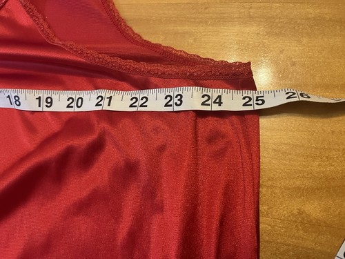 Camisón vintage tocador rojo satinado cuello en V ribete de encaje para mujer talla 2XL EE. UU. años 80 90 - Imagen 12 de 13