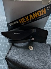 Konica Hexanon AR Mount 28mm F/3.5  Lens, with Caps, Case, lens hood.