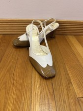 DELMAN CAPTOE TWO TONED SPECTATOR SLINGBACK PUMP 6.5 AA NARROW-WHITE/TAUPE VTG