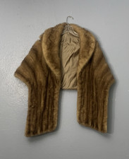 Vintage Real Mink Fur Stole Capelet Brown Shoulder Wrap Glam Classic 70  s Shawl