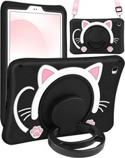 Case for Samsung Galaxy Tab A7 Lite 8.7” - Cute Black Cat Design with Rotating S