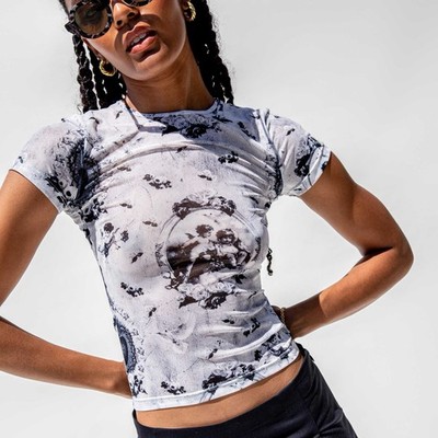 Miaou Mini Tee Sheer ,In Paradiso, Black& White, Size S