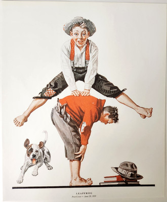 Leapfrog Boys Dog Norman Rockwell Vintage 1990 Single Sided Book Print