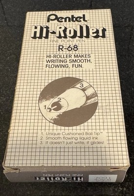 Vintage 1970s Box 10 Pentel Hi-Roller R-68 Fine Point Pens Black NEW NIB NOS
