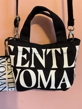 Mini Gentle Woman Bag Canvas Shoulder Tote Purse Crossbody Handbag Black White