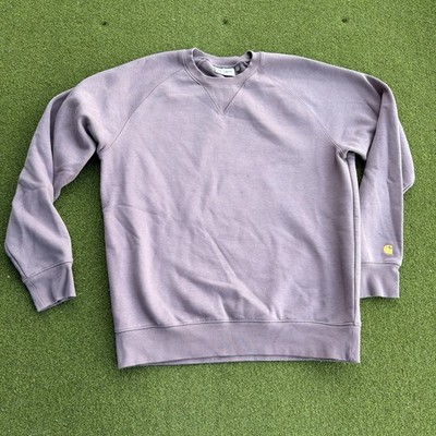 Carhartt WIP Logo Chase Crew Neck Purple Cotton Fleece Pullover Sweatshirt L Men