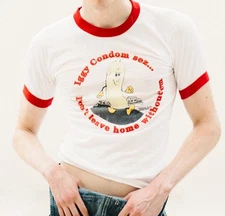 Vintage Screen Stars 80s Condom White And Red Ringer Tee Shirt