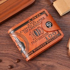 Men's US 100 Dollar Bill Leather Bifold Card Photo Holder Wallet Handbag Purse