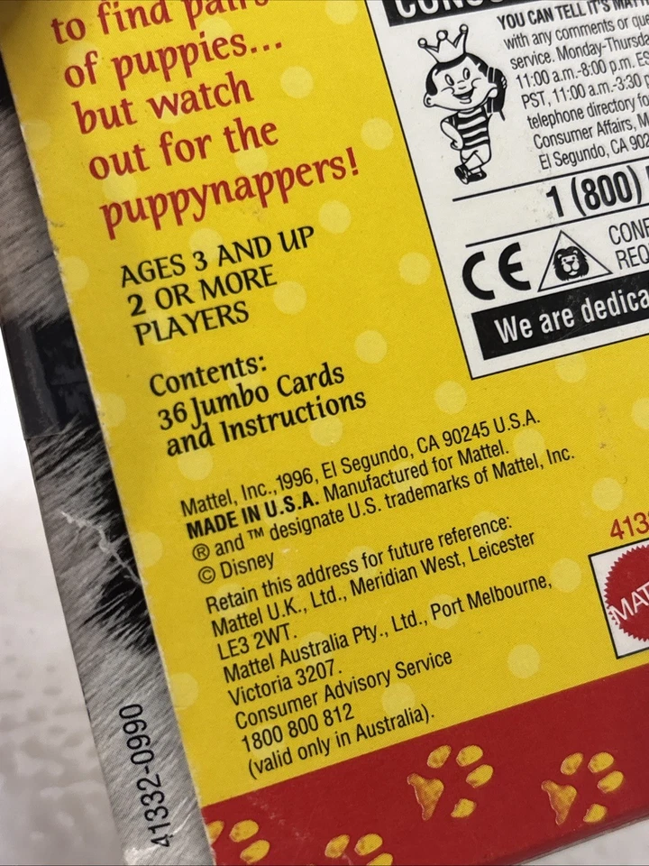 101 DALMATIONS PUPPY PAIRS Jumbo Matching Card Game VTG Disney pre-school 1996 - Image 3 of 4