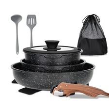 Detachable Handle Induction Pots and Pans Set, 10 Piece Non Stick Kitchen Coo...