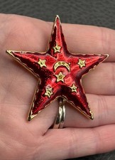 Vintage Celestial Red Star Enamel Brooch Pin ...