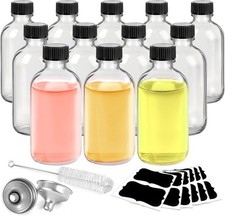 12 Pack 2oz Clear Glass Bottles with Lids and Funnels, Boston Shot Bottles