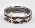 Vintage Sterling Silver hand made Ethnic Style of design unisex band ring sz12
