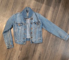 Old Navy Girls Sz L 10-12 Button Up Blue Jean Denim Jacket With Four Pockets
