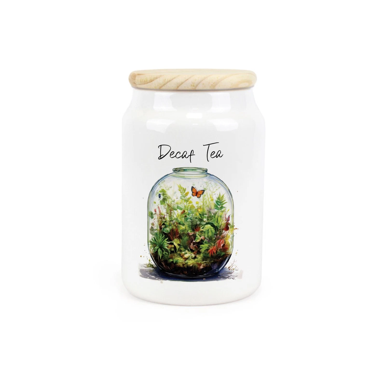 Plant Terrarium Decaf Tea Canister - Botanical Ceramic Kitchen Storage Gift
