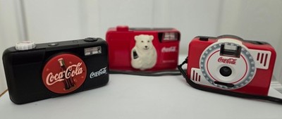 3-Collectible 1999 Coca-Cola Coke 35mm Cameras. All working