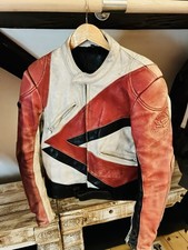 Lederjacke 80er Jahre schwer rot/weiss/schwarz