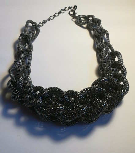 Halskette Collier Silberfarben Geflochten Breit Flame - Bild 2 von 3