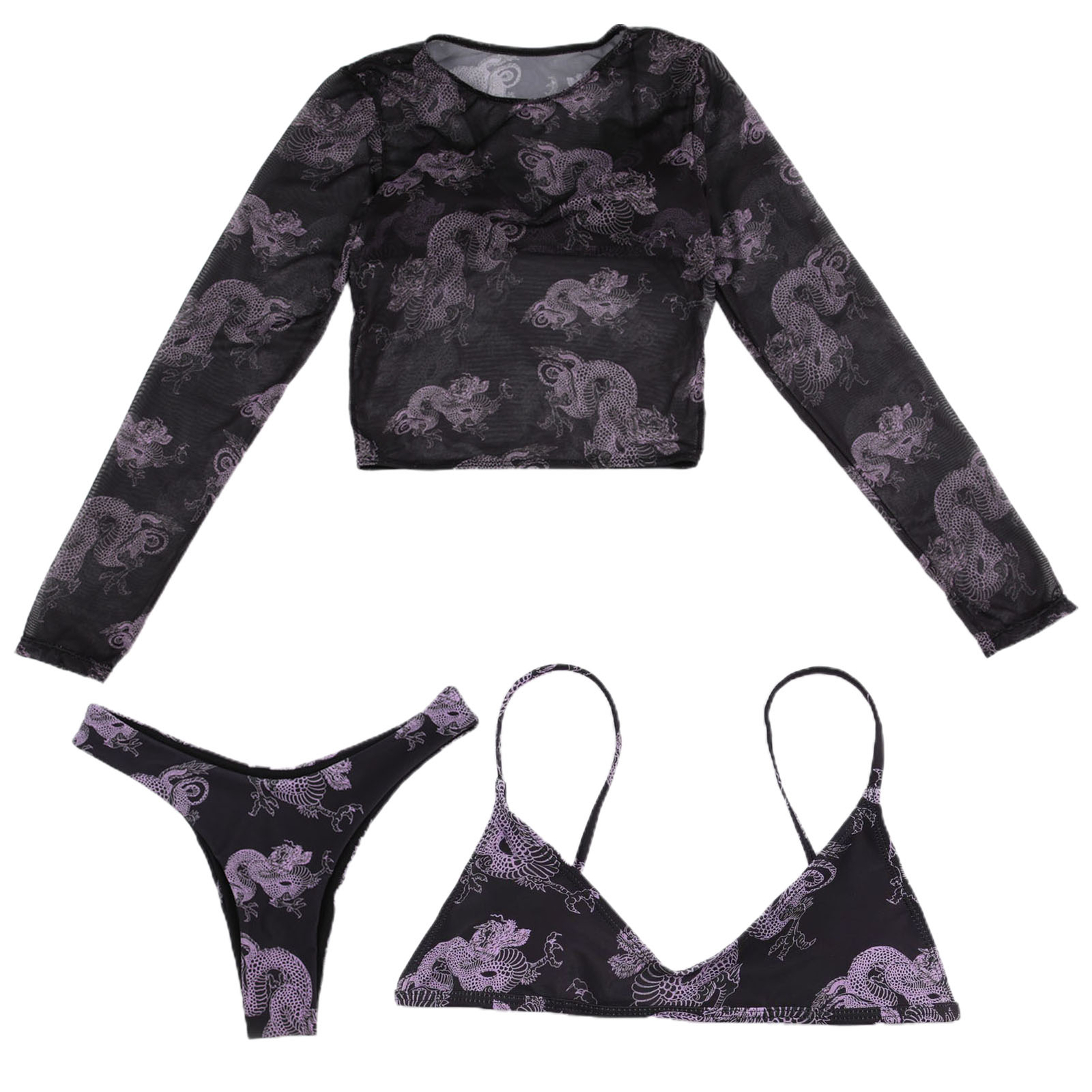 3pcs/set Bikini Set Padded Comfortable Low Waist Bathing Suit Long