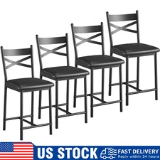 Set of 4 Bar Stools ,Counter Height Black Kitchen Bar Stool with Back & Footrest