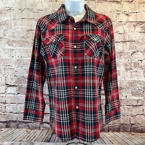 Levi's Kids Red Plaid Long Sleeve Peal Snap Woven Collared Shirt Size L 12-13 yr