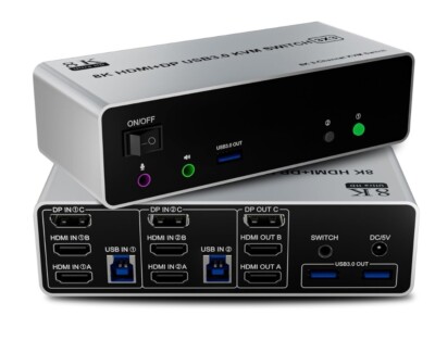 8K@60Hz KVM Switch 3 Monitors 2 Computers 4K@144Hz, Displayport KVM Switch...