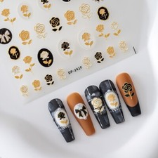 5D Gold Rose Nail Stickers, Bear Nail Decals, Flowers Nail Art Stickers 76