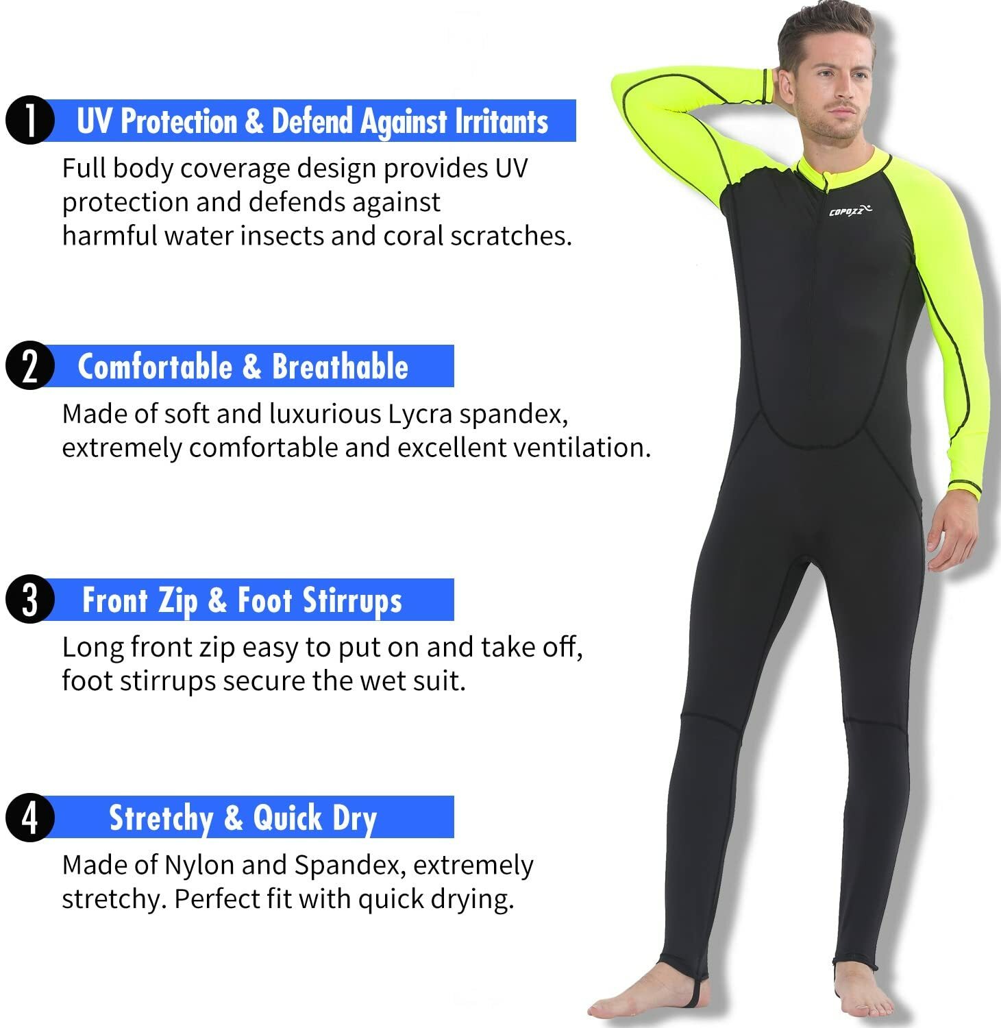 COPOZZ Diving Skin, Men Women Youth Thin Wetsuit Rash Guard Full Body