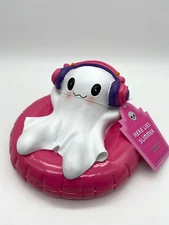 Summerween Halloween Decor Ghost in Pool Float w/ Headphones Kawaii Style 8" New