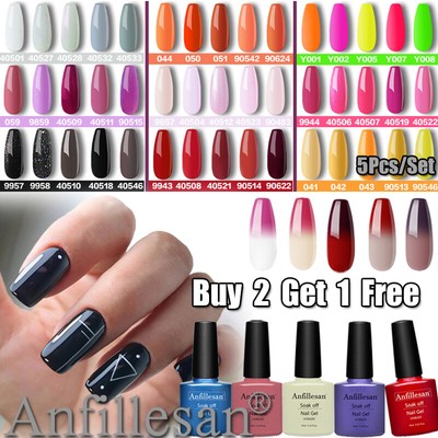 Anfillesan Nail Gel Polish set Soak off UV LED Base Top Coat Nail Varnish 5pcs