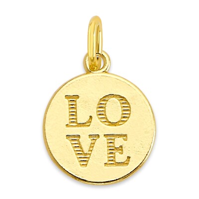 Solid 10k/14k Gold 'LOVE' Disc Charm - Inspirational Romantic Gifts