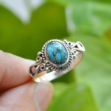 925-Sterling Silver Blue Copper Turquoise Beautiful Handmade Women Ring Gift