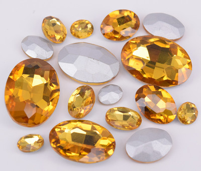 Glass Rhinestone Jewels Crystal Applique Oval Yellow Size Selection 