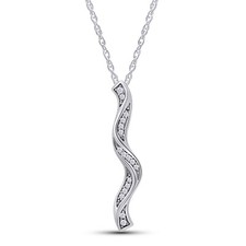 Natural Round Diamond Accent Linear Twist Pendant Necklace 18" Solid 10K Gold