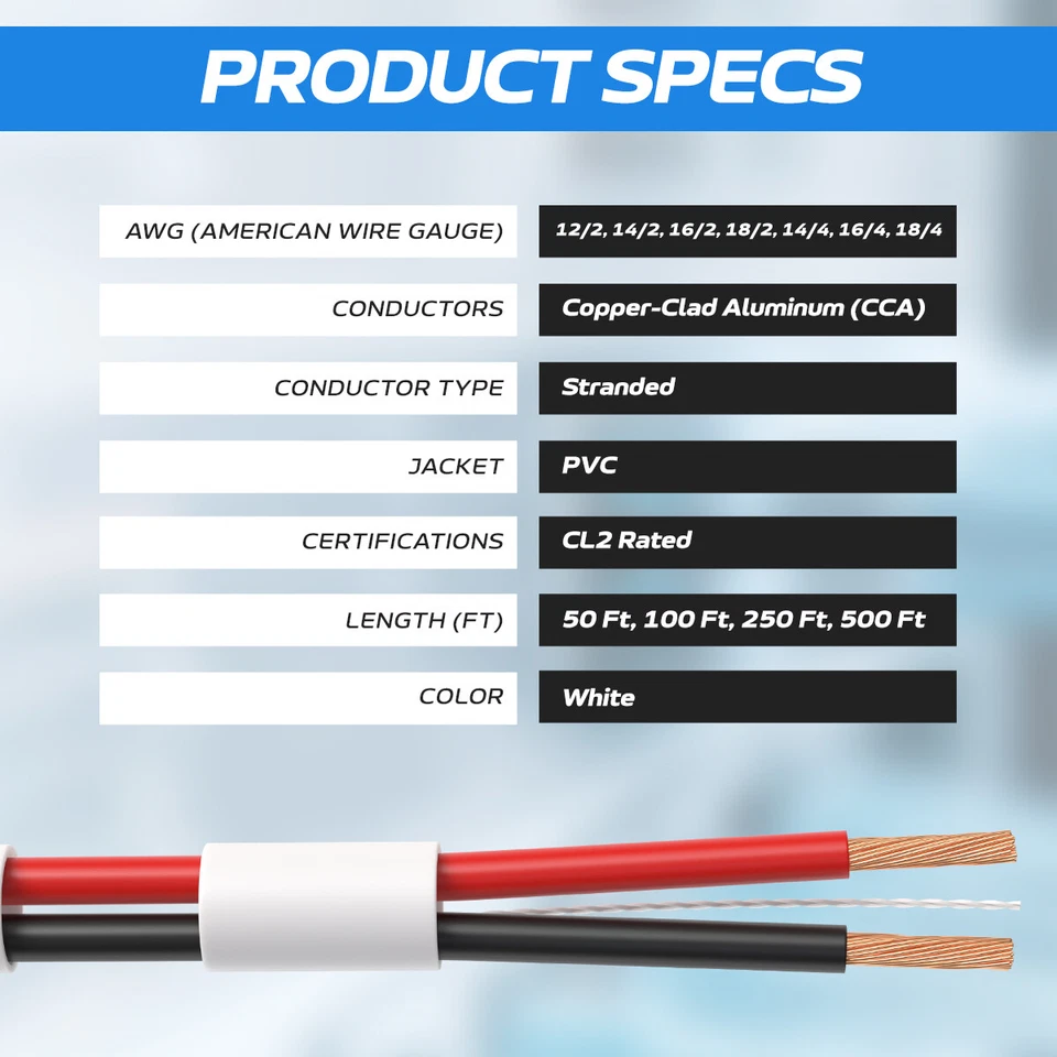 16AWG 4-Conductor CL2 Rated Speaker Wire 16/4 Audio Cable 100ft/250ft/500ft CCA - Image 3 of 4