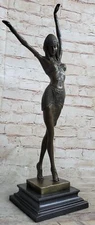 SIGNED BRONZE SCULPTURE RARE ART DECO CHIPARUS STATUE ON MARBLE BASE FIGURINE NR