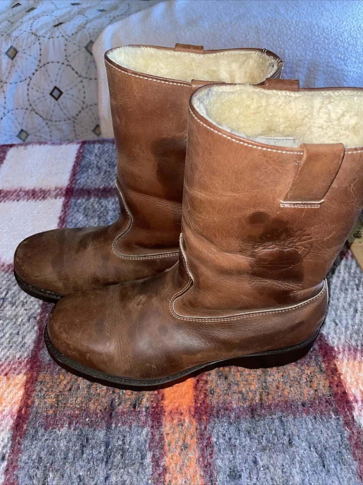 Botas de motociclista de rancho de cuero forradas Sherpa Timberland vintage años 70 talla 7 #11297 Foto 2 de 4