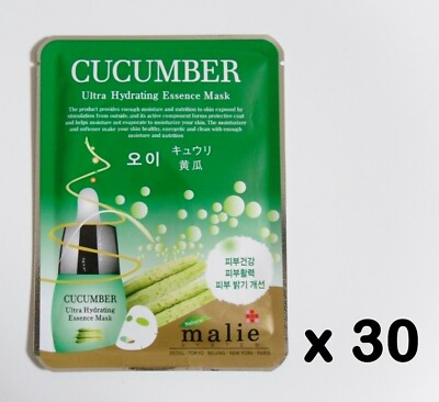 30pcs Malie CUCUMBER Face Mask Packs Sheet 0.88oz Moisture Korea Beauty Kosmetik