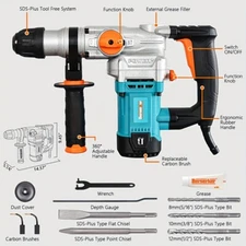 120V SDS-Plus Rotary Hammer Drill 3 Functions | 4200BPM Heavy Duty Corded